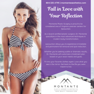 silm woman wearing stripped bikini in Montante liposuction poster